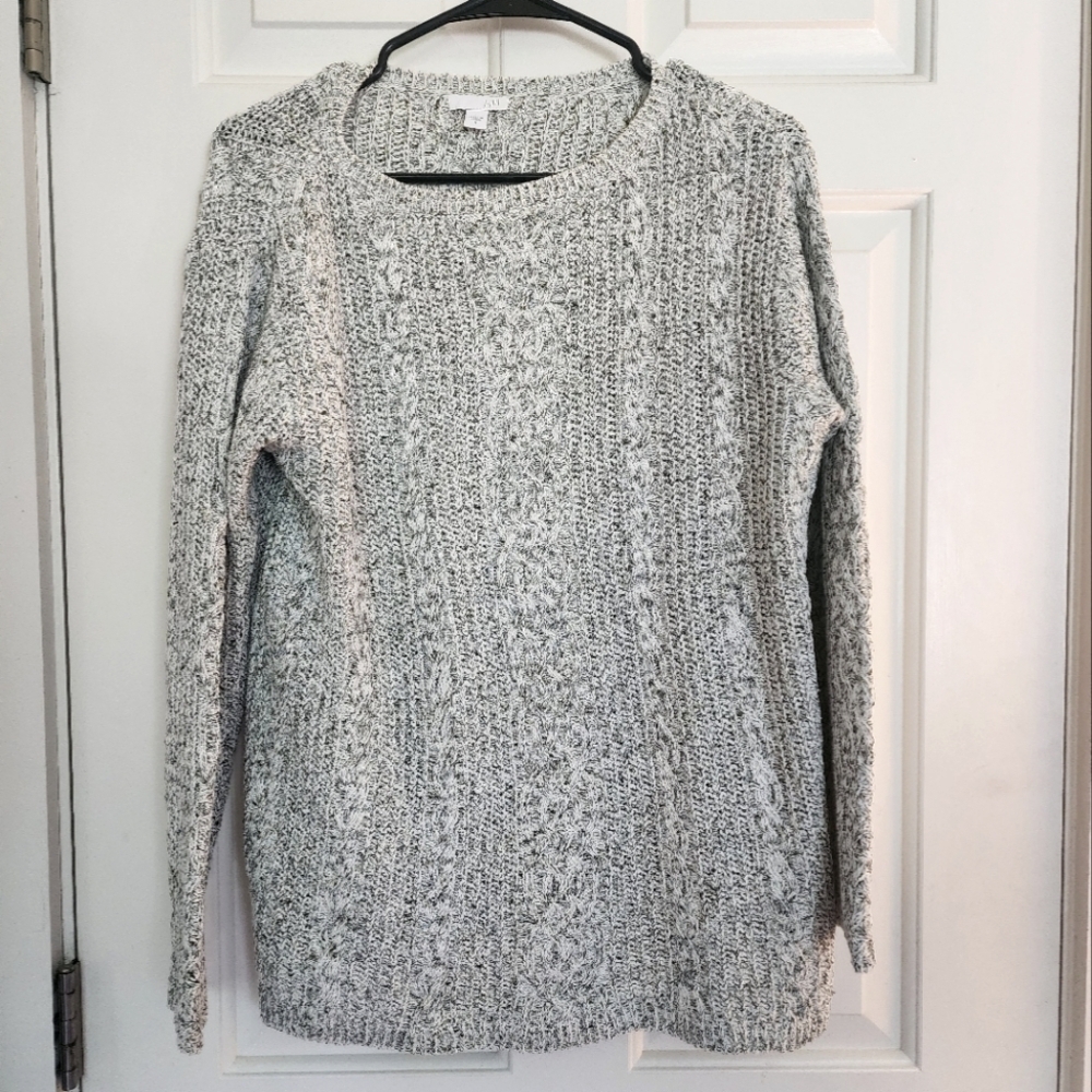 J Jill white heathered cable knit cotton sweater beachy summer size medium